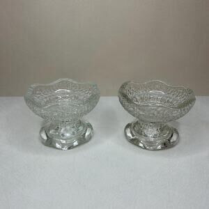Vintage Clear Crinkled Glass Taper Candle Holders - Set of 2